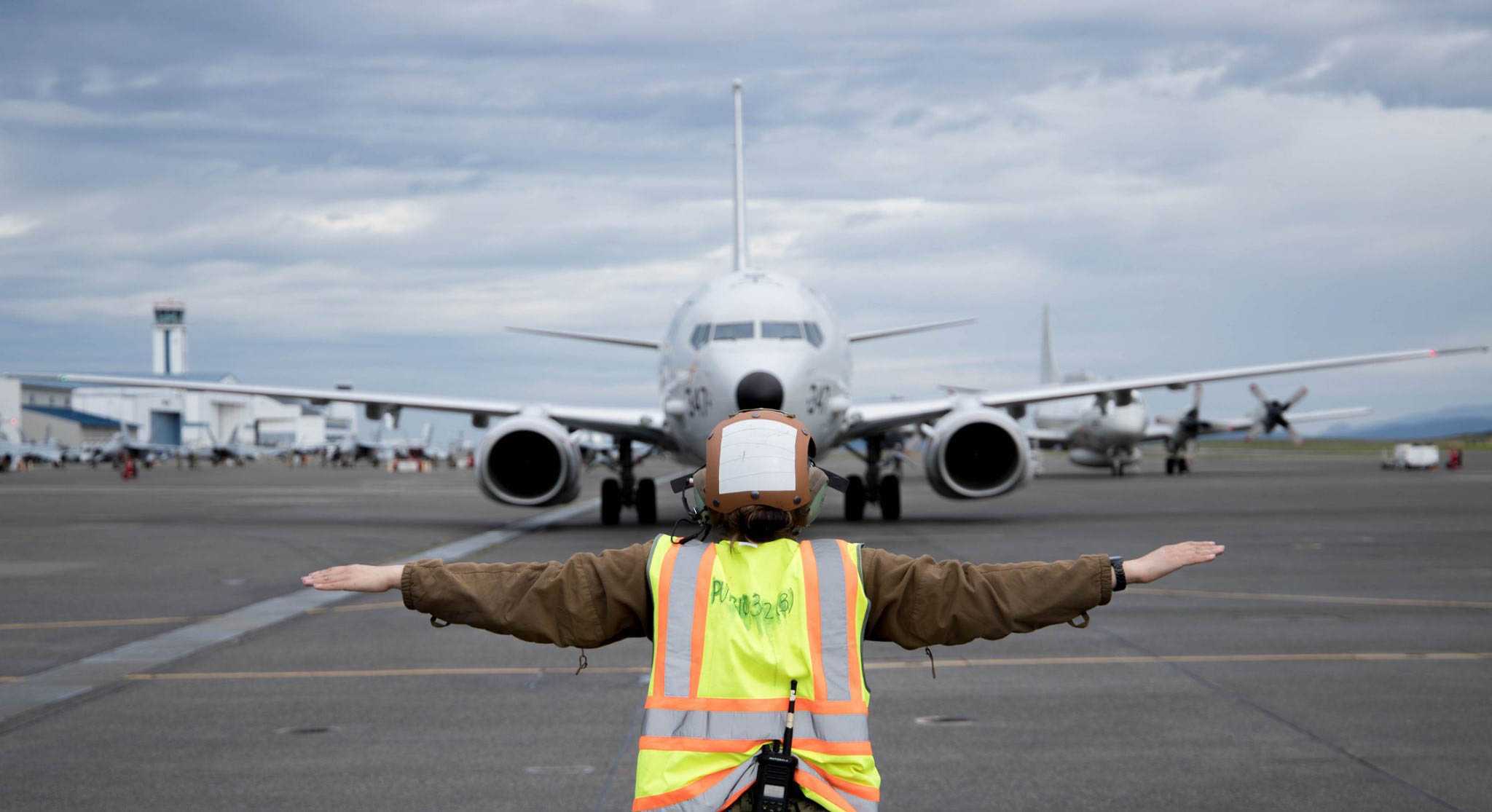 P-8 aircraft being directed